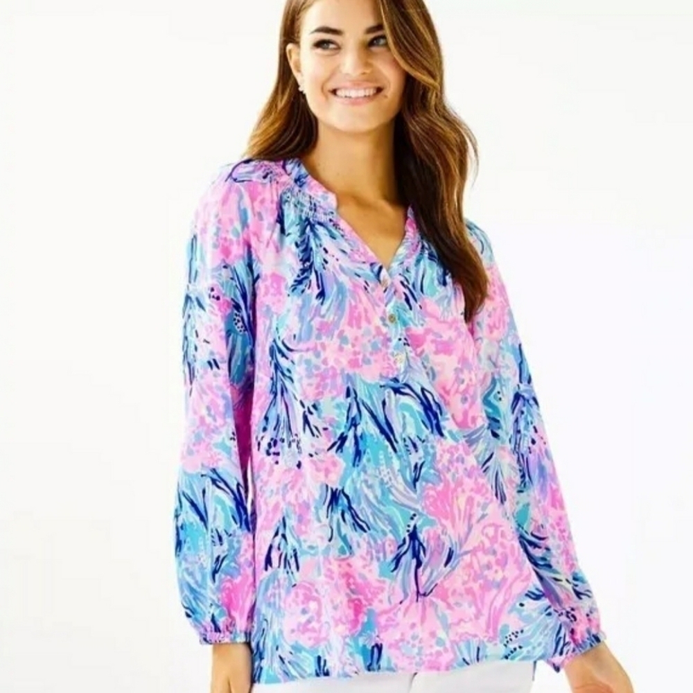 Lilly Pulitzer Elsa 100% Silk Periwinkle Tunic Size XXS